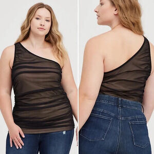 TORRID ONE SHOULDER MESH FOXY CAMI Black NWT